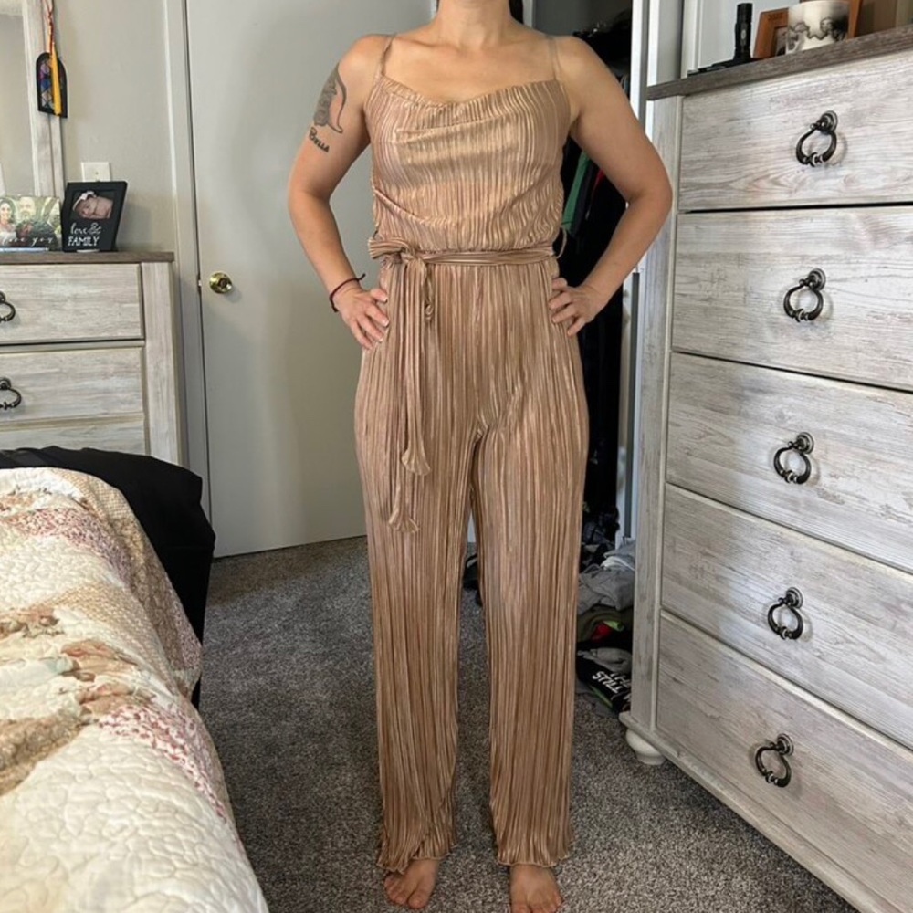 Luxe Pleated Belted Wide Leg Cami Jumpsuit - Picture 5 of 7